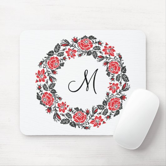 Kreuzstich-Rote Rosen Circle Monogram Mousepad (Mit Mouse)