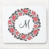 Kreuzstich-Rote Rosen Circle Monogram Mousepad (Vorne)