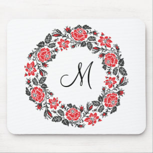 Kreuzstich-Rote Rosen Circle Monogram Mousepad