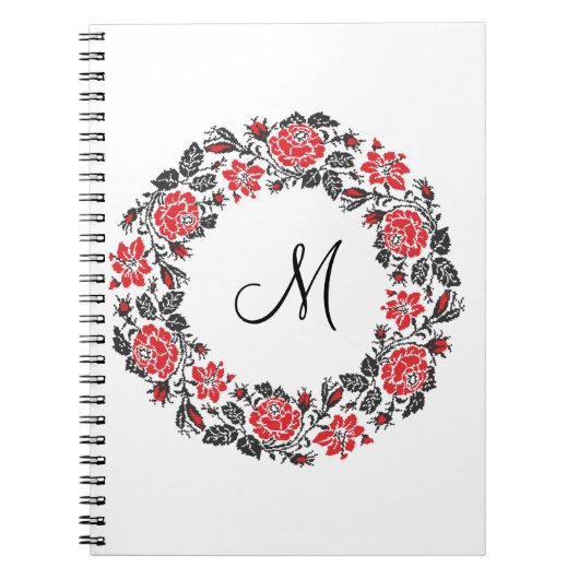 Kreuzstich-Rote Rosen Circle Monogram Notizblock (Vorderseite)