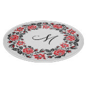 Kreuzstich-Rote Rosen Circle Monogram Schneidebrett (Ecke)