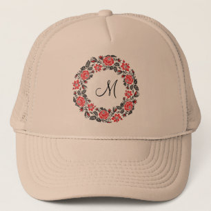 Kreuzstich-Rote Rosen Circle Monogram Truckerkappe