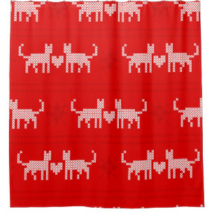 Kreuzstich-Weihnachtskatzen in Liebe mit s Duschvorhang