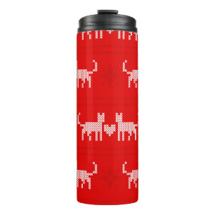 Kreuzstich-Weihnachtskatzen in Liebe mit s Thermosbecher