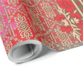 Kreuzstickermuster mit roten Blume und Reben Geschenkpapier (Rolleneckpunkt)