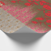 Kreuzstickermuster mit roten Blume und Reben Geschenkpapier (Ecke)