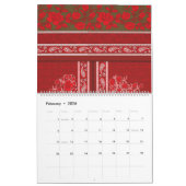 Kreuzstickermuster mit roten Blume und Reben Kalender (Feb 2026)