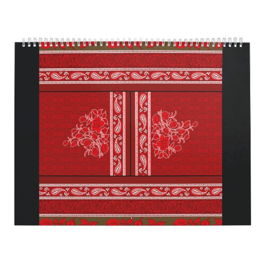 Kreuzstickermuster mit roten Blume und Reben Kalender (Titelbild)