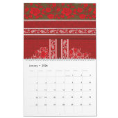 Kreuzstickermuster mit roten Blume und Reben Kalender (Jan 2026)
