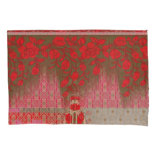 Kreuzstickermuster mit roten Blume und Reben Kissenbezug (Vorderseite)