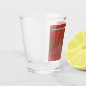 Kreuzstickermuster mit roten Blume und Reben Schnapsglas (Links)