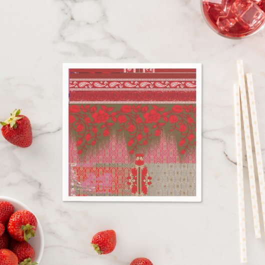 Kreuzstickermuster mit roten Blume und Reben Serviette (Beispiel)