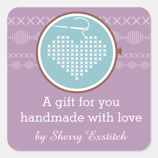 Kreuzstickerstickerei Quadratischer Aufkleber (Vorderseite)