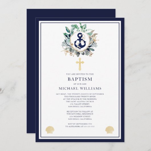 Kreuztaufe der Seeschlacht durch Wasserfarbe Einladung (Vorne/Hinten)