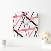 Kreuzung von Korallen und schwarzen Streifen auf W Quadratische Wanduhr (Zuhause)