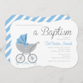 Kreuzwagen | Blauer Junge Taufe Einladung (Vorne/Hinten)