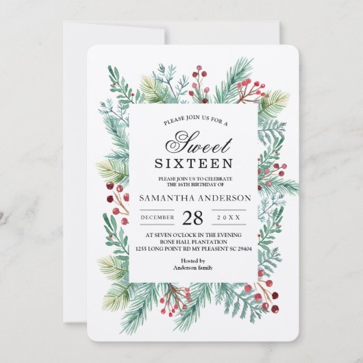 Krfat Winter Leaf Rahmen Grüne Einladung (Vorderseite)