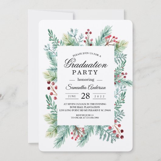 Krfat Winter Leaf Rahmen Grüne Einladung (Vorderseite)