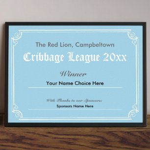 Kribbage Wettbewerb Gewinner-Zertifikat Poster