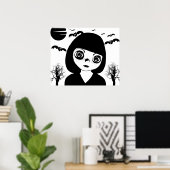 Kribbele Goth Child Bats Mond Halloween Art Poster (Heimbüro)