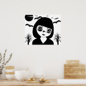 Kribbele Goth Child Bats Mond Halloween Art Poster (Küche)