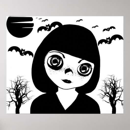Kribbele Goth Child Bats Mond Halloween Art Poster (Vorne)
