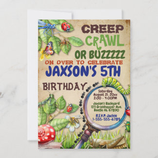 Kribbeln, Crawl oder Buzzzz Boys Bug Birthday Part Einladung