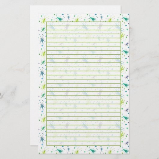 Kricket Bugs Aquarellinsekten mit grüner Linde Briefpapier (Vorne/Hinten)