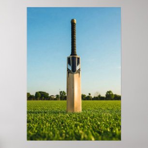Kricket-Schläger steht auf sonnenbeschienenem Feld Poster