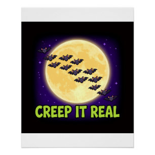 Kriech es echt Fledermäuse Mond Halloween Poster