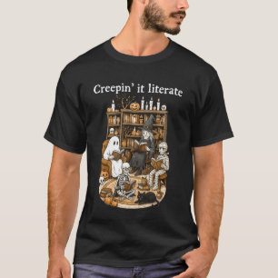 Kriechender literarischer Geister-Skelett-Hallowee T-Shirt