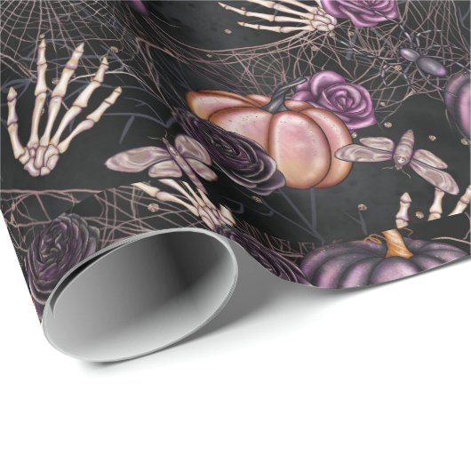 Kriechendes Gothic Halloween Spinnennetz Wrapping Geschenkpapier (Rolleneckpunkt)