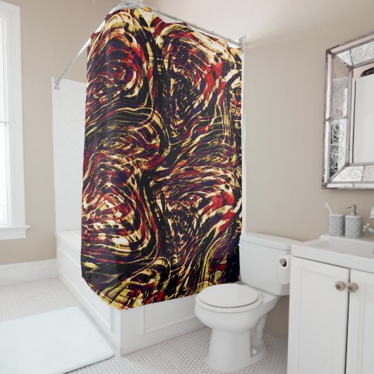 Krieg der goldenen Bänder gegen Rot, in dunklem Fo Duschvorhang (Beispiel)