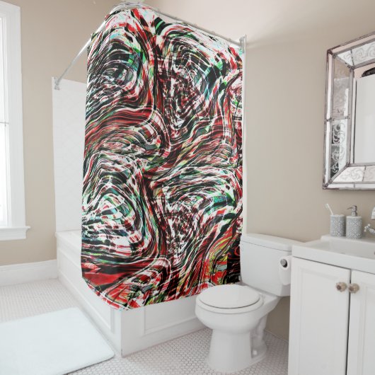 Krieg der grünlichen Zyanenstreifen gegen Rot Duschvorhang (Beispiel)