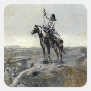 „Krieg“ Western Painting von Charles M. Russell Quadratischer Aufkleber