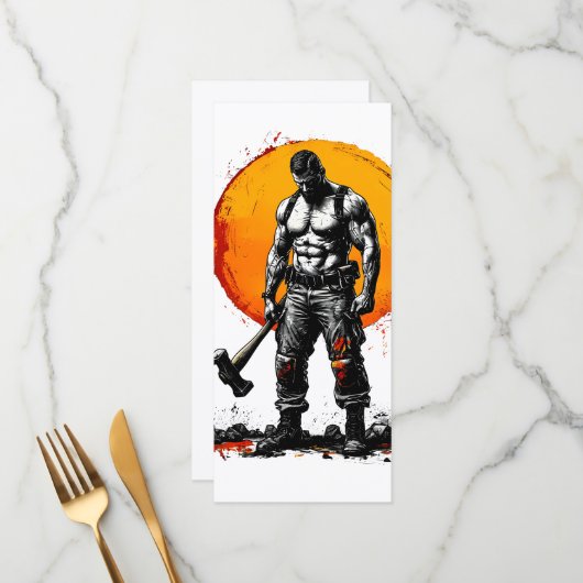 Krieger Barbar mittelalterliche Fantasie hummerFla Menükarte (Vorderseite/Rückseite Beispiel)