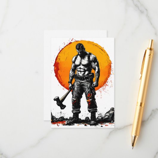 Krieger barbarische mittelalterliche Fantasie Humm Begleitkarte (Vorderseite/Rückseite Beispiel)