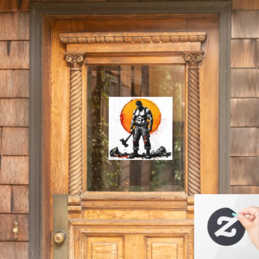 Krieger barbarische mittelalterliche Fantasie Humm Fensteraufkleber (Haustür)