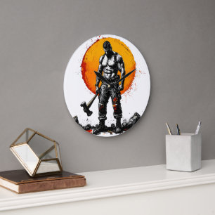 Krieger barbarische mittelalterliche Fantasie Humm Große Wanduhr