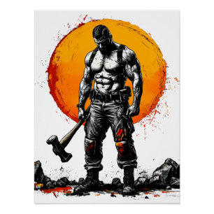 Krieger barbarische mittelalterliche Fantasie Humm Poster