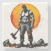 Krieger barbarische mittelalterliche Fantasie Humm Steinuntersetzer (Vorderseite)