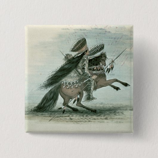 Krieger des Krähen-Stammes (w/c auf Papier) Button (Vorderseite)
