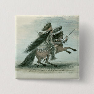 Krieger des Krähen-Stammes (w/c auf Papier) Button