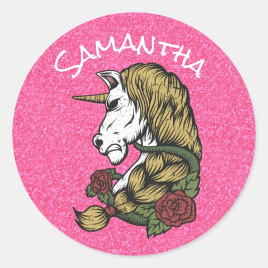 Krieger-Einhorn-Party Rosa Runder Aufkleber (Vorderseite)