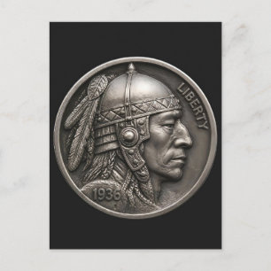 Krieger. Hobo Nickel 1936 Buffalo Nickel Münze Postkarte