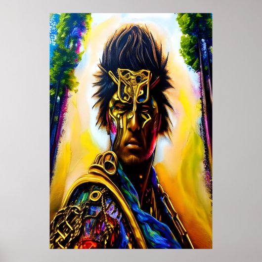 Krieger in farbenfroher Rüstung | AI Art Poster (Vorne)