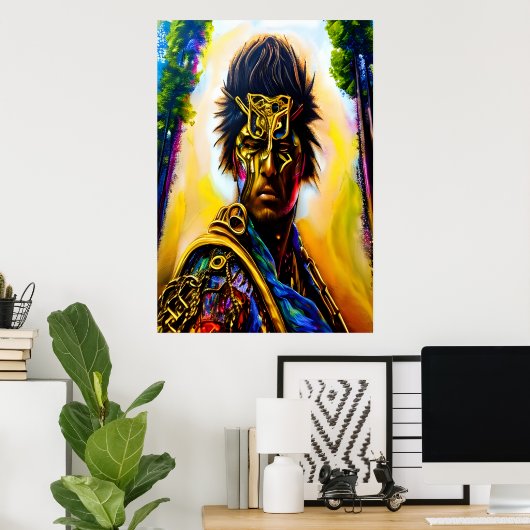 Krieger in farbenfroher Rüstung | AI Art Poster (Heimbüro)