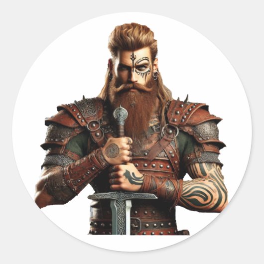 Krieger mit Schwert Runder Aufkleber (Vorderseite)