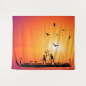 Krieger Petroglyphen-Wikingschiff Wandteppich (Vorderseite (Horizontal))