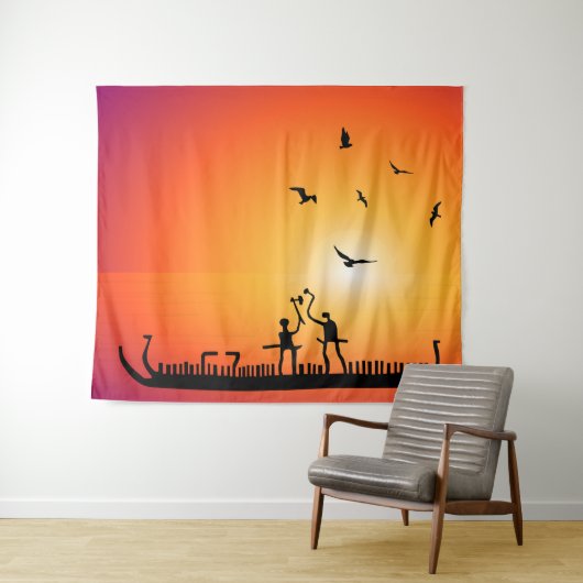 Krieger Petroglyphen-Wikingschiff Wandteppich (Beispiel (Horizontal))